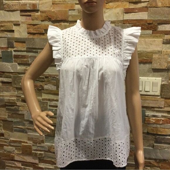 VINEYARD VINES Woven eyelet flutter Top - Picture 1 of 7